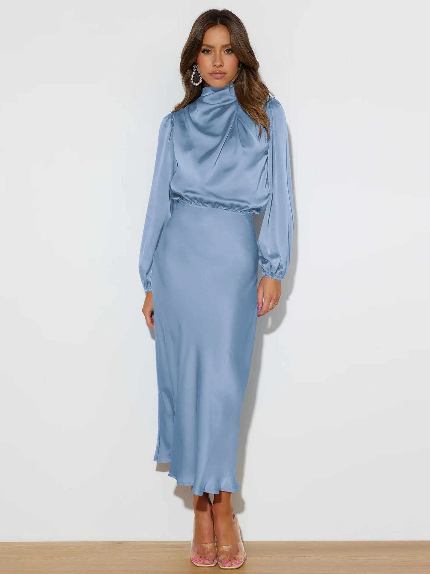 Dresses for Women's 2023 New Autumn Satin Long Sleeves Elegant Party Dresses Korean Fashion LOOSE Long Dresses Women's Clothing