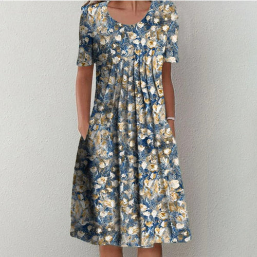 Dresses O-neck Knee-length Casual Print Empire Pullover Cotton Loose Women's Clothing Short Sleeve Summer Comfortable Leisure