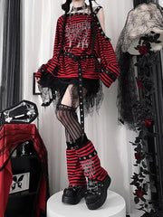 Harajuku Punk Striped Top & Leg Warmers