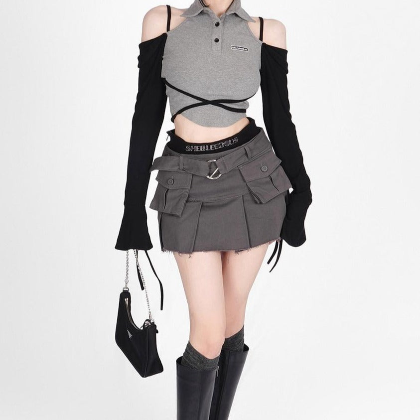 Y2K Techwear Set - Top & Skirt