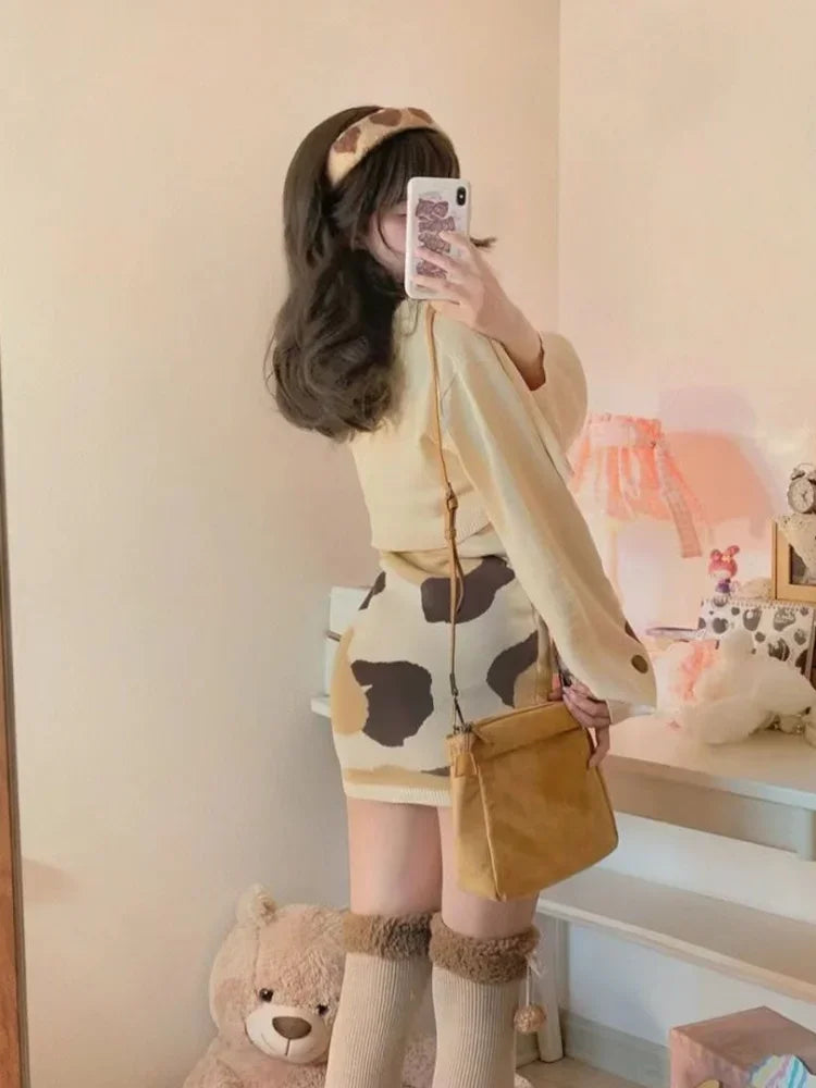 Korean Cute Outfit Set ââ‚?Cardigan & Mini Dress