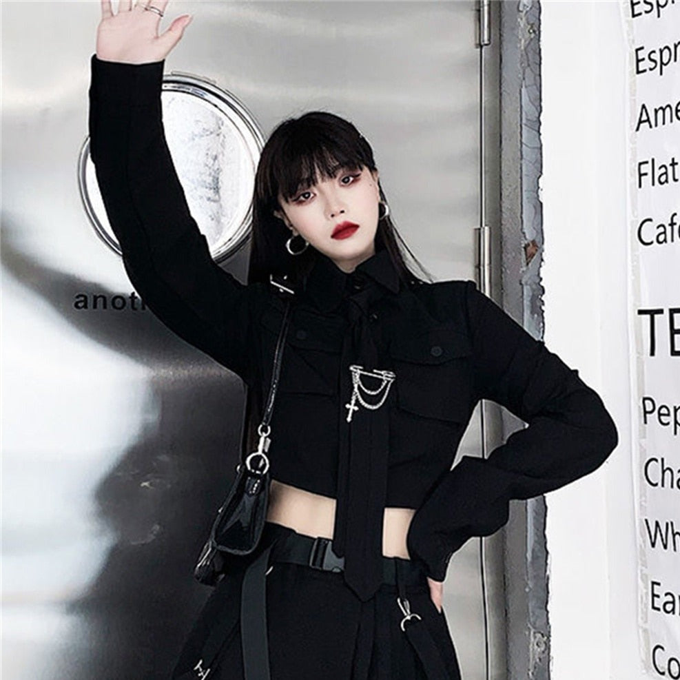 Korean Gothic Outfit Set - Shirt & Skirt