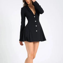 Quinn - Black Blazer Pleated Mini Dress