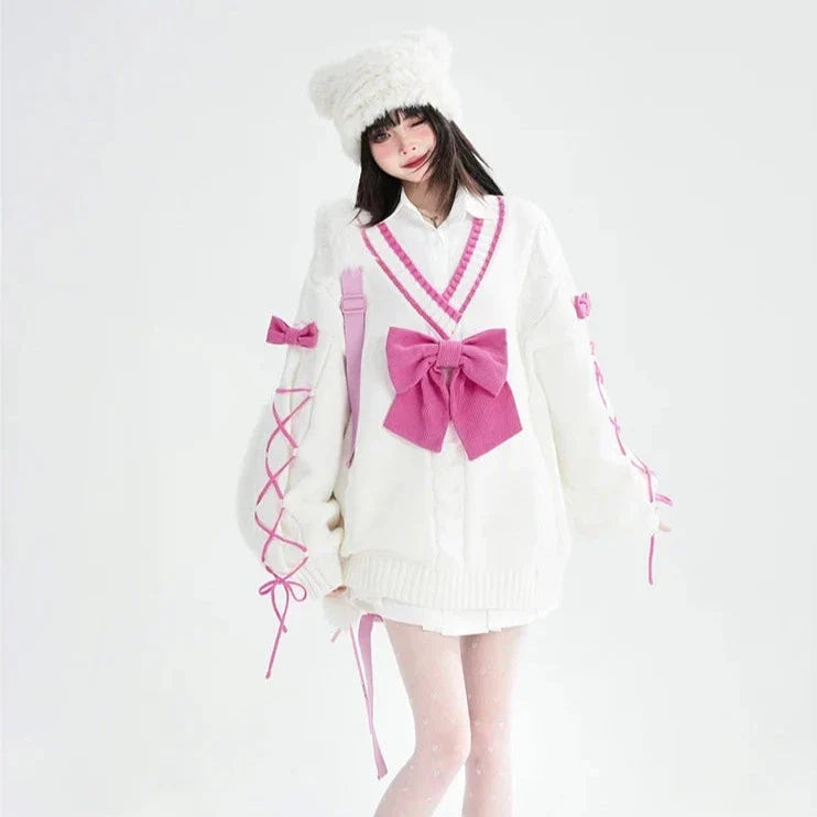 Kawaii Bow Lace-up Sweater & Leg Warmers