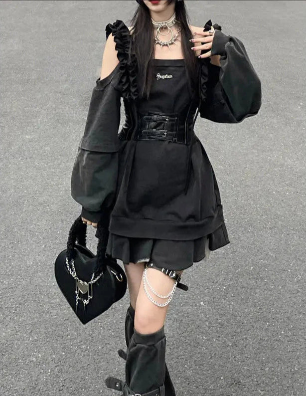 Harajuku Punk Outfit Set - Dress & Leg Warmers