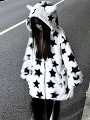 Oversize Fluffy Star Hoodie Y2k