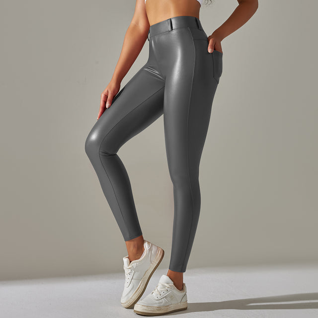 PU Leather High Waist Women's Yoga Workout Leggings