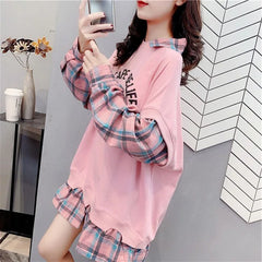 Plaid Fake Two Pieces Sweatshirt