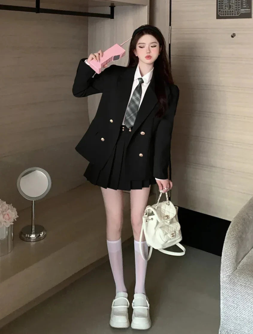 Kawaii School Uniform Outfit Set- Blazer, Shirt & Mini Skirt