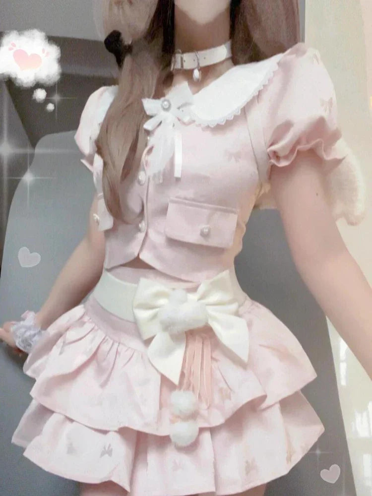 Kawaii Pastel Outfit Set - Crop Top & Mini Skirt