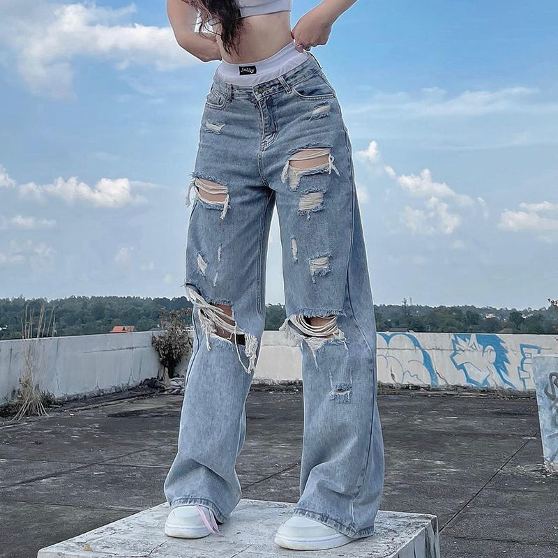 Ripped Straight Jeans