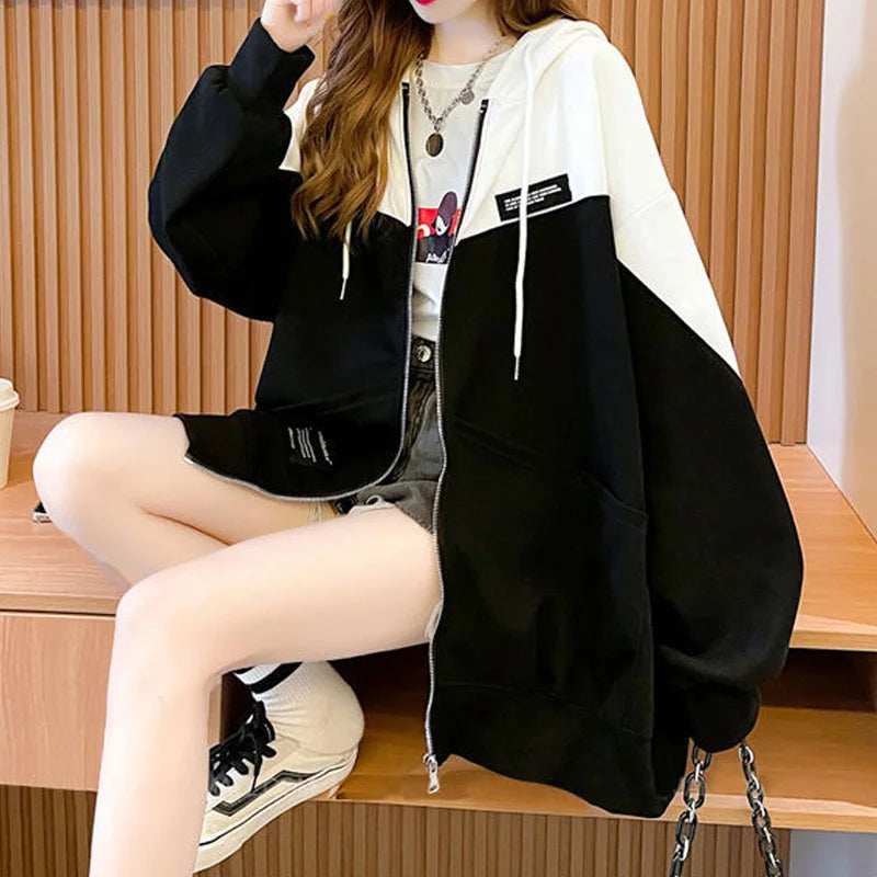 Korean Contrast Color Oversized Hoodie