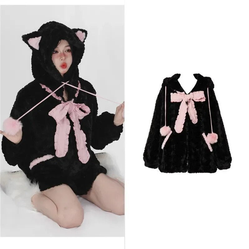 Harajuku Goth Coat with Cat Ears