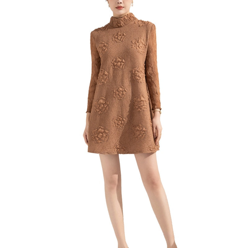 Dresses for Women Autumn Winter New Long Sleeve Half Turtleneck Embroidery Loose Large Size Fashion Elegant Casua Dress