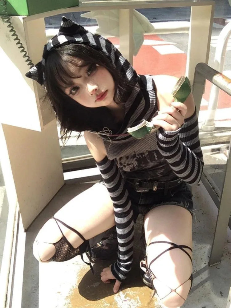 Gothic Striped Cat Hoodie