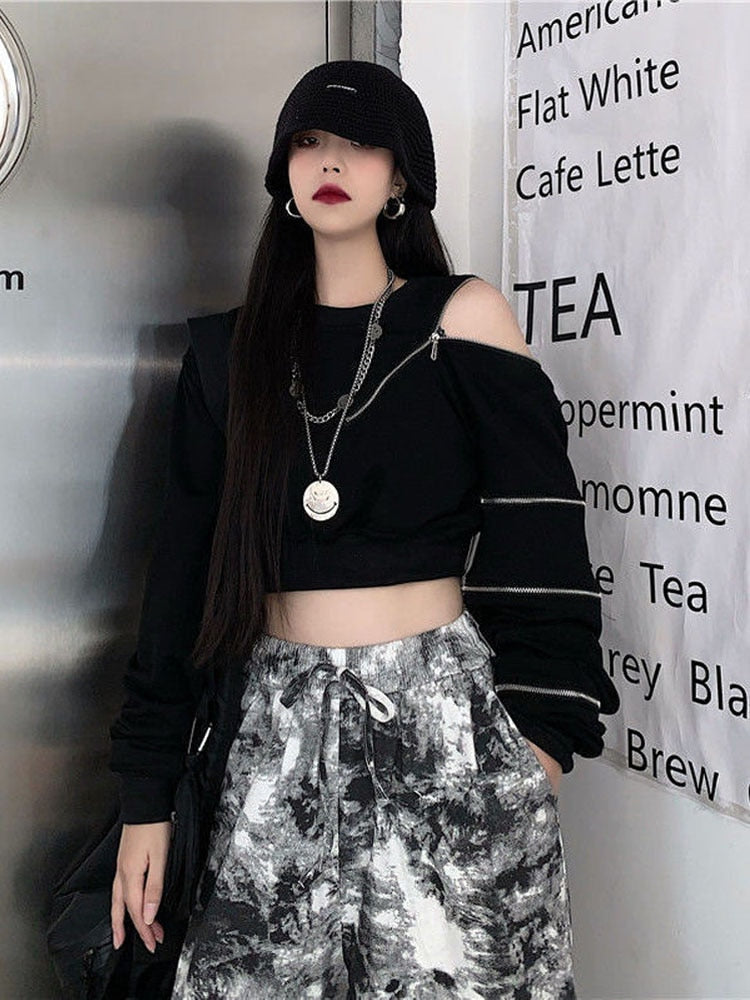 Techwear Cropped Oversized Hoodie