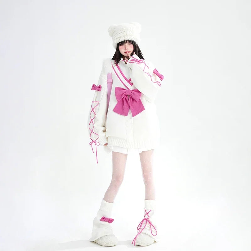 Kawaii Bow Lace-up Sweater & Leg Warmers