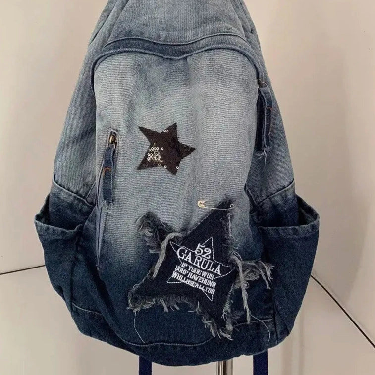 Y2K Denim School Bag
