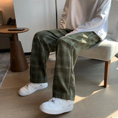 Checkered Corduroy Loose Sweatpants