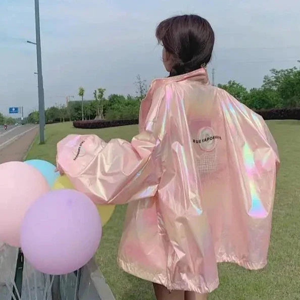 Holographic Oversized Sunblock Zipper Coat