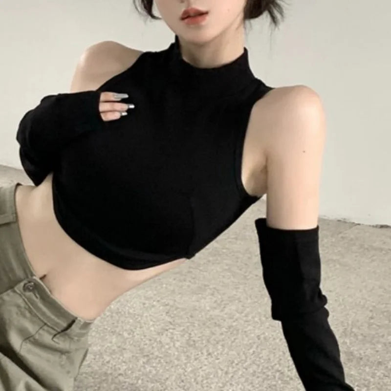 Y2K Dark Outfit Set - Crop Top & Arm Warmers