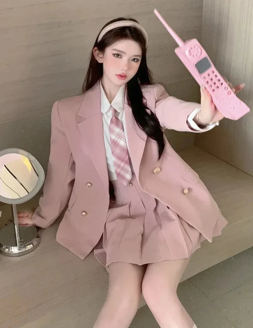 Kawaii School Uniform Outfit Set- Blazer, Shirt & Mini Skirt