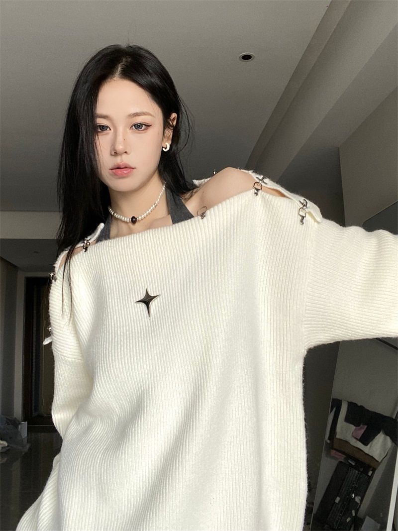 Off Shoulder Korean Y2K Sweater