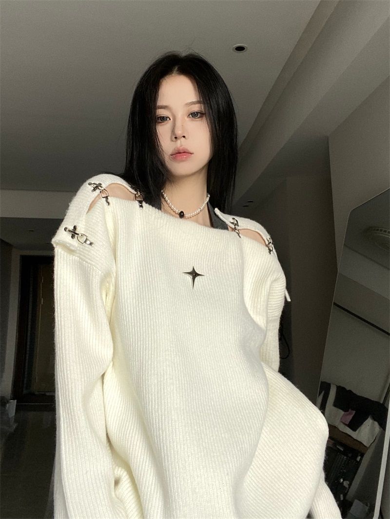 Off Shoulder Korean Y2K Sweater