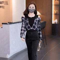 Korean Plaid Two-Piece Shirt