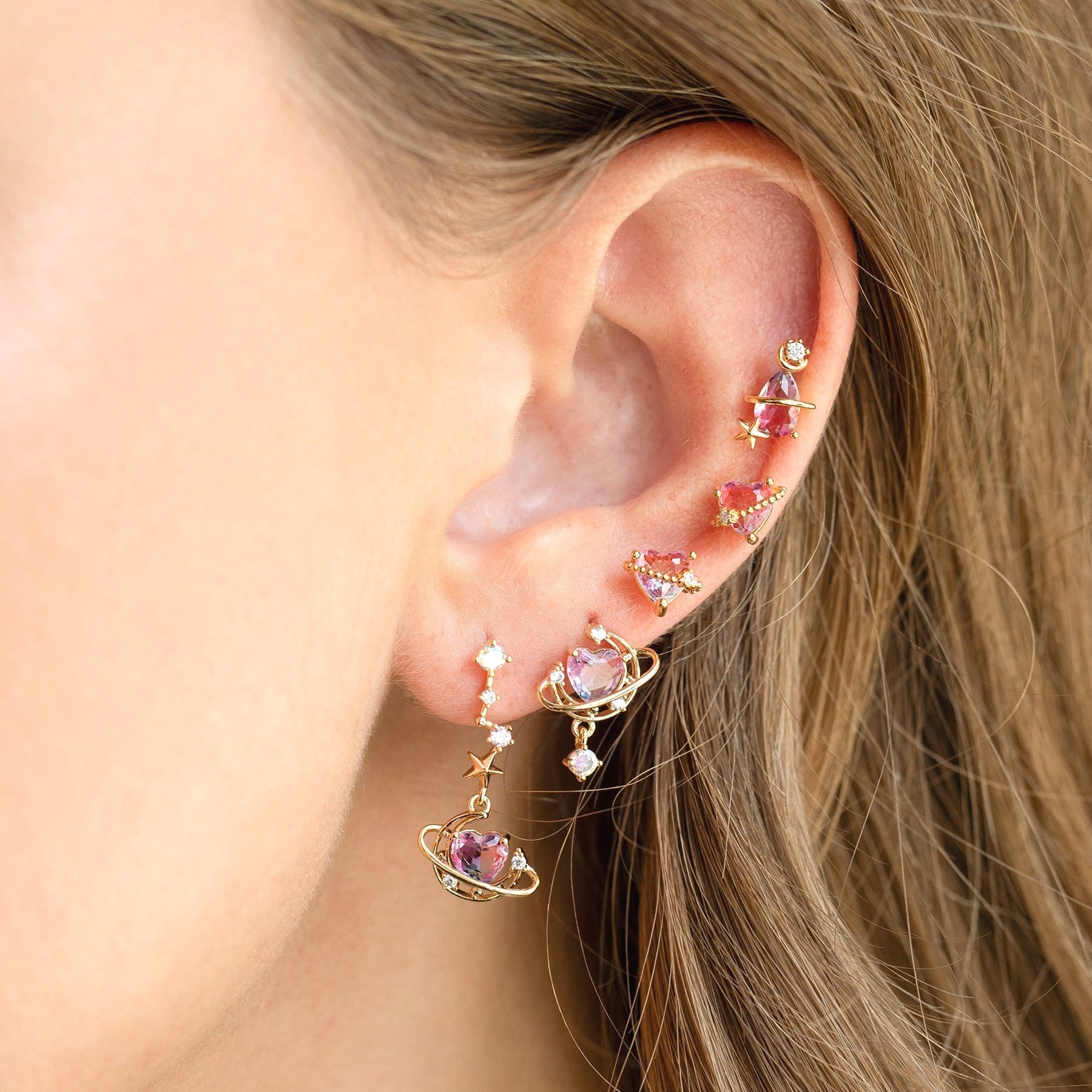 Asymmetric Moon Heart Earrings