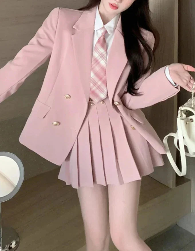 Kawaii School Uniform Outfit Set- Blazer, Shirt & Mini Skirt