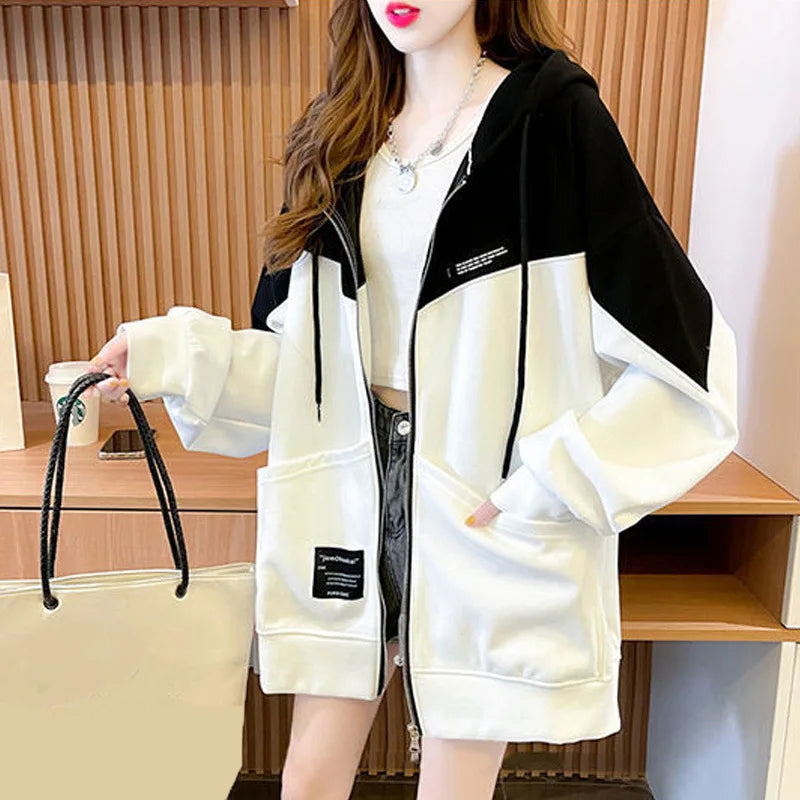 Korean Contrast Color Oversized Hoodie