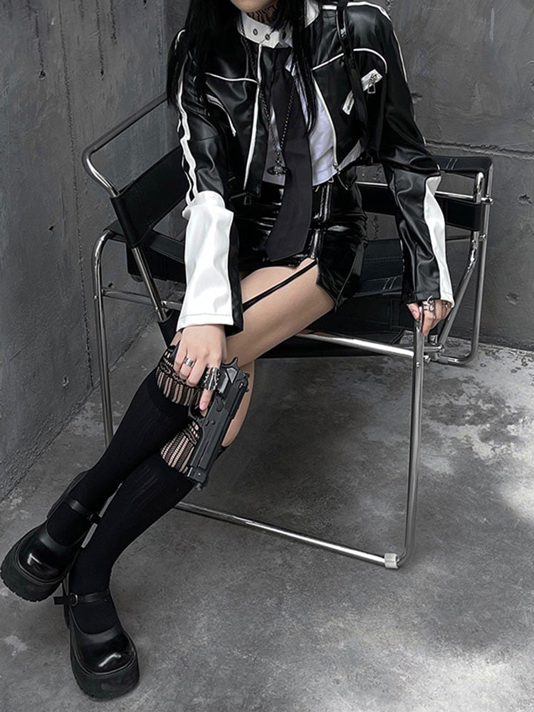 Short Patchwork Leather Jacket