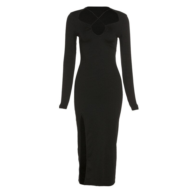 Dresses For Women 2023 Autumn Sexy Bodycon Balck Bandage Elegant Solid Color Long Ladies Dress Evening Party Gown Vestidos