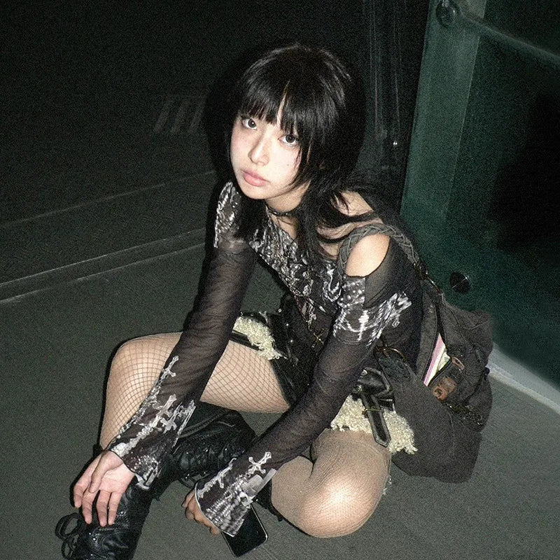 Y2K Gothic Mesh Top