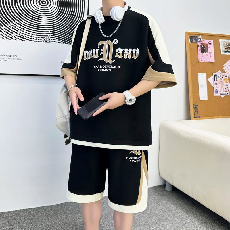 Casual Sports Outfit Set - Loose T-Shirt & Shirts