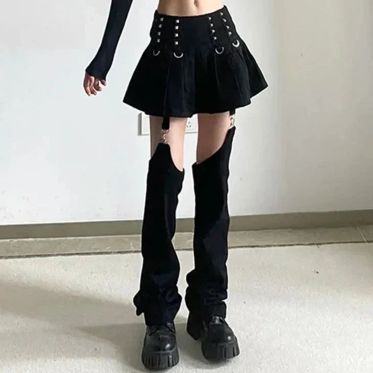 Gothic Y2K Outfit Set - Mini Skirt, Leg Warmers, Handbag