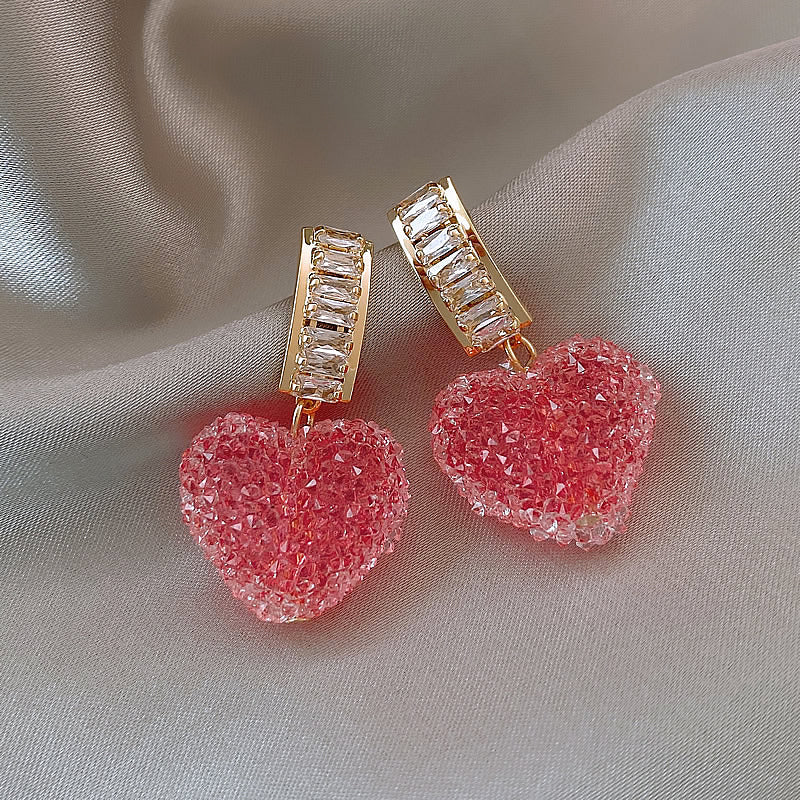 Pink Crystal Heart Earrings