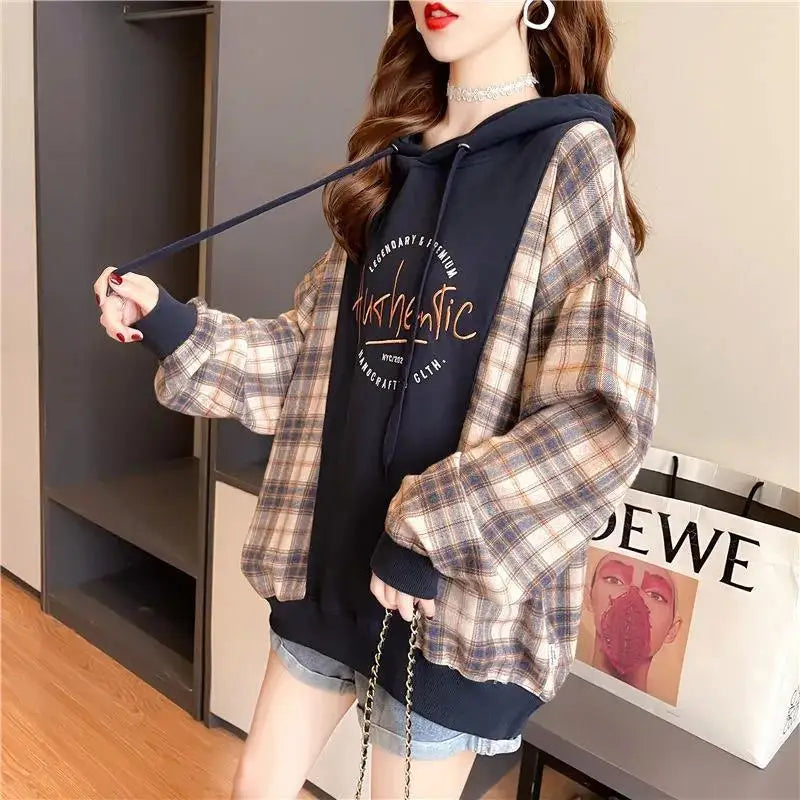 Korean Oversized Plaid Hoodie