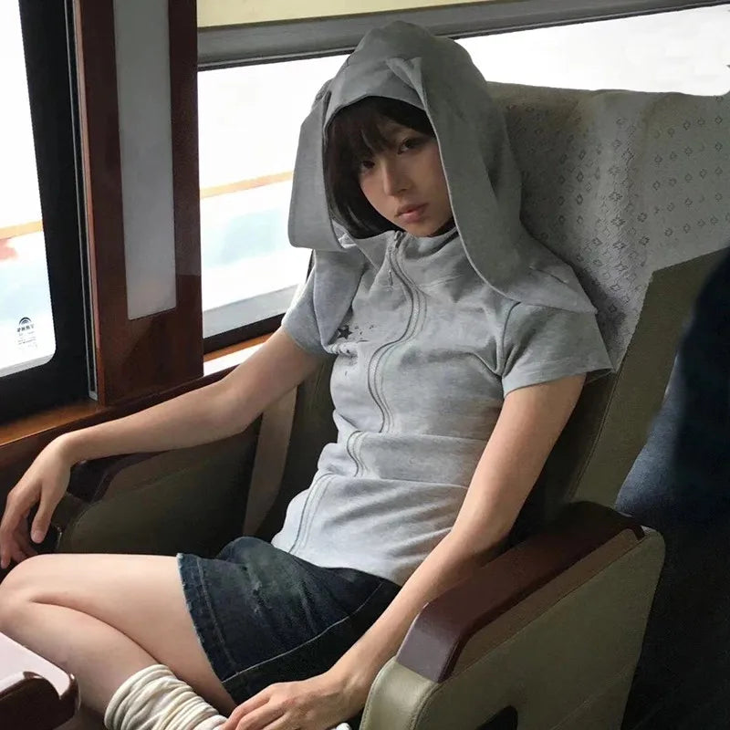 Y2K Rabbit Ears Zip Hoodie