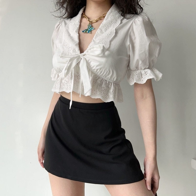 Ruffle Shirt Crop Top