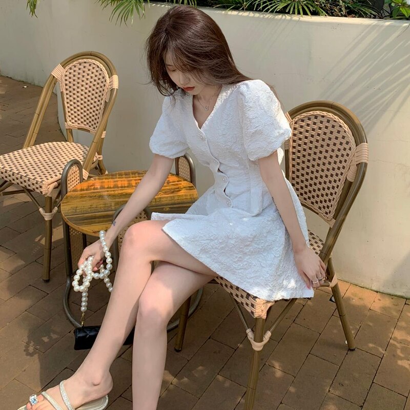 Dresses Women Mini Vestidos Romance Backless Chic Tunic Fashion Femme Sweet Summer Holiday French Style Single Breasted Sundress