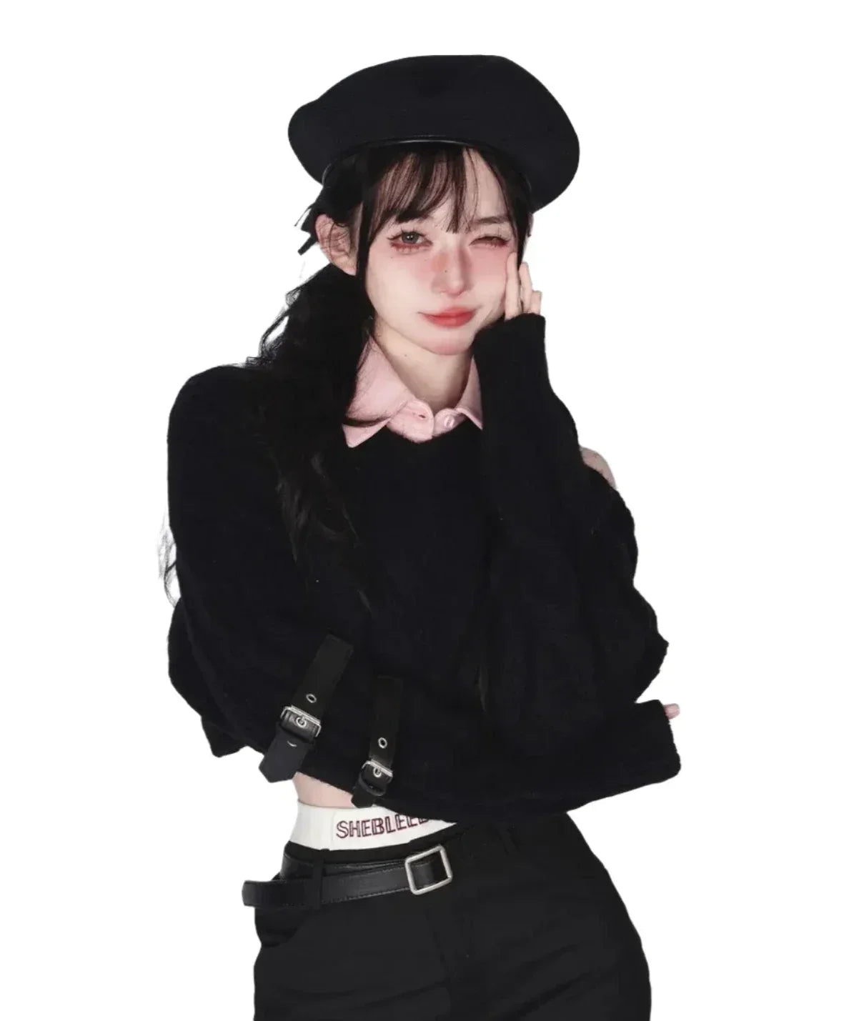 Cute Korean Preppy Outfit Set - 2-Piece Sweater & Skirt