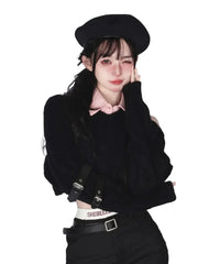 Cute Korean Preppy Outfit Set - 2-Piece Sweater & Skirt