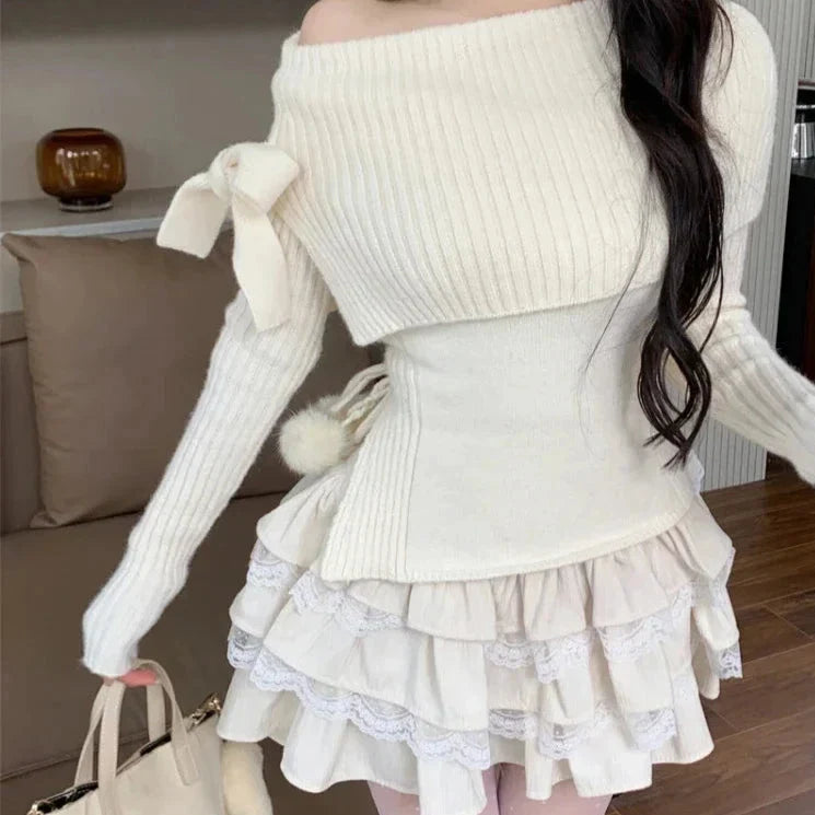 Kawaii Warm Outfit Set - Sweater & Mini Skirt