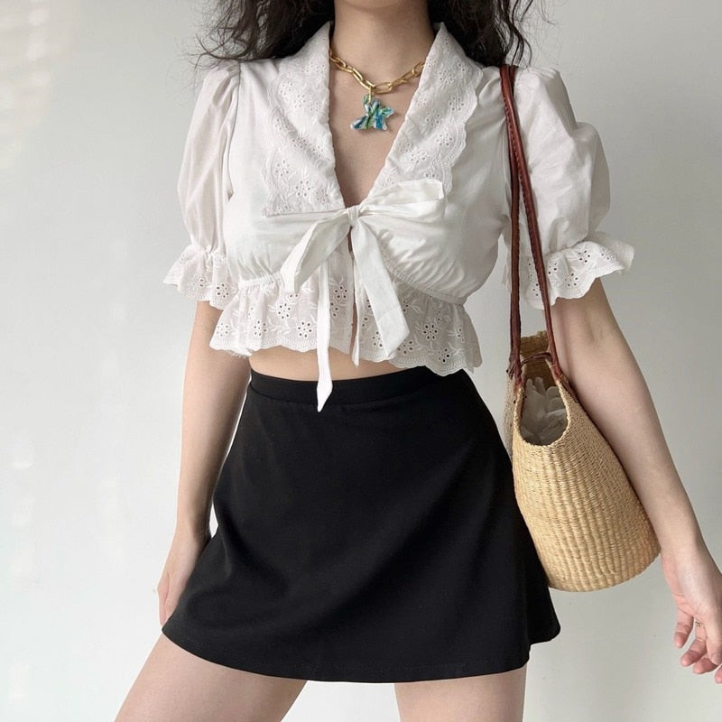 Ruffle Shirt Crop Top