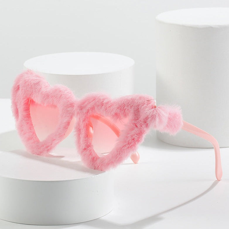 Retro Heart-Shaped Plush Sunglasses