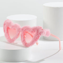 Retro Heart-Shaped Plush Sunglasses