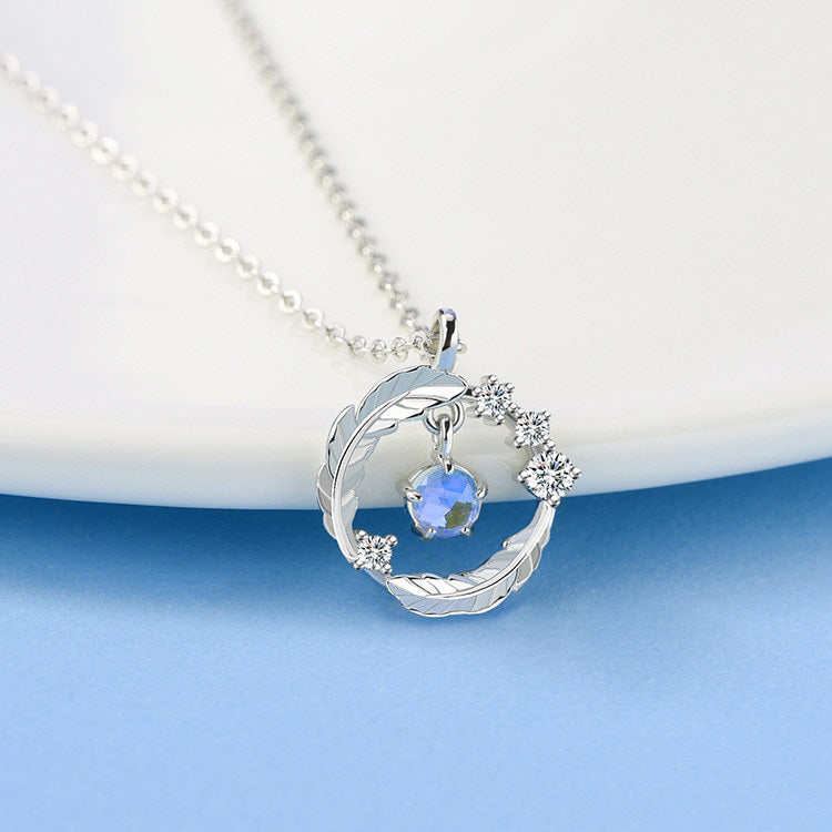 Silver Moonstone Feather Necklace