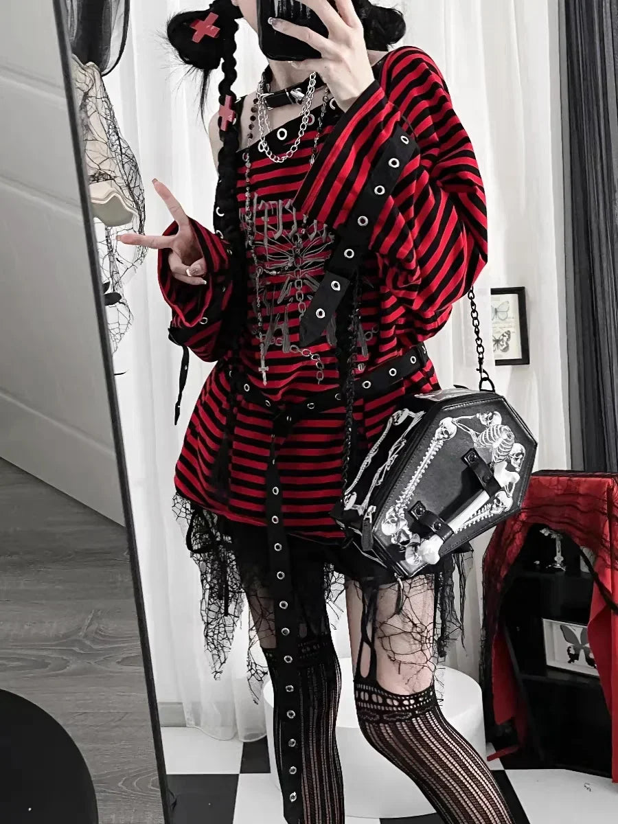 Harajuku Punk Striped Top & Leg Warmers